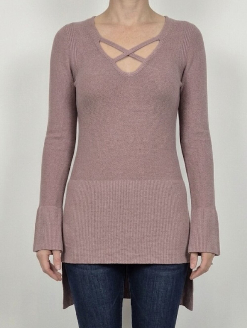 Free People Hi Low Tunic sweater dress Womens Small Mauve Long Sleeve